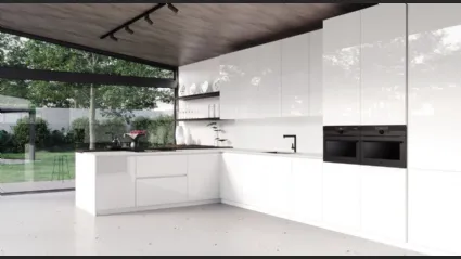Cucina Moderna angolare con penisola AL 32 Bianca in Vetro di Arrex