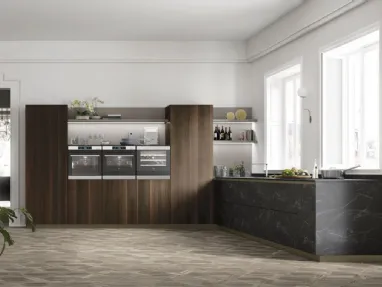 Cucina Moderne AL 32 09 in HPL effetto Marmo e Eucalipto di Arrex