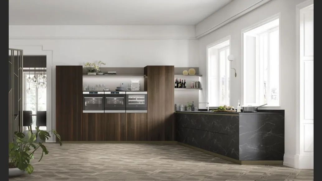 Cucina Moderne AL 32 09 in HPL effetto Marmo e Eucalipto di Arrex