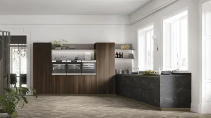 Cucina Moderne AL 32 09 in HPL effetto Marmo e Eucalipto di Arrex