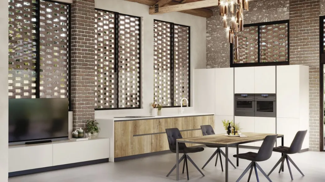 Cucina Moderna angolare AL32 Rovere Slavonia di Arrex