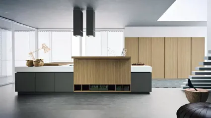 Cucina Moderna con isola Area 22 30 gradi 02 in laccato opaco e essenza Rovere di Dibiesse