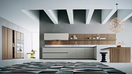 Cucina Moderna Area 22 Gola con penisola in laccato e noce canaletto con top in marmo di Dibiesse