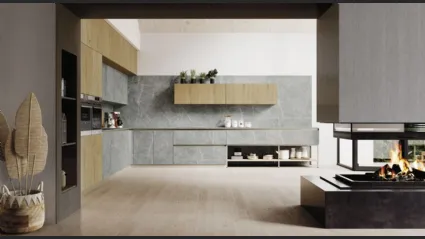 Cucina Moderna angolare AL32 in Gres Pietra e Rovere di Arrex