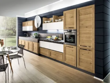 Cucina Moderna lineare Curry in Rovere e laccato Bianco lucido di Arrex