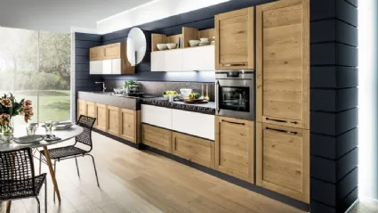 Cucina Moderna lineare Curry in Rovere e laccato Bianco lucido di Arrex
