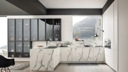 Cucina Moderna angolare Loft Urban in laminato effetto marmo di Arrex