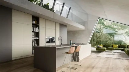 Cucina Moderna lineare Opale composizione 01 in ecocemento di Arrex