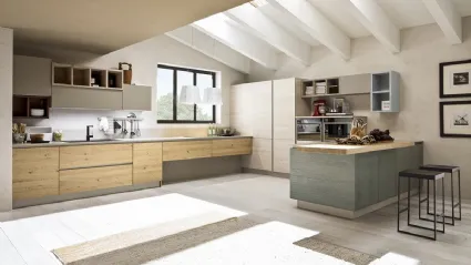 Cucina Moderna lineare Zenzero in Rovere laccato Canapa e Petrolio di Arrex