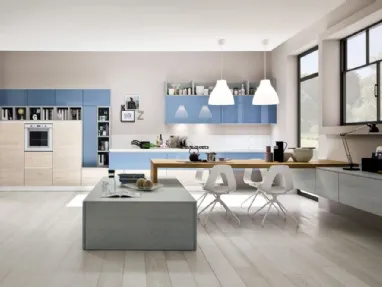 Cucina Moderna lineare Zenzero in Rovere Naturale e laccato lucido Cielo di Arrex
