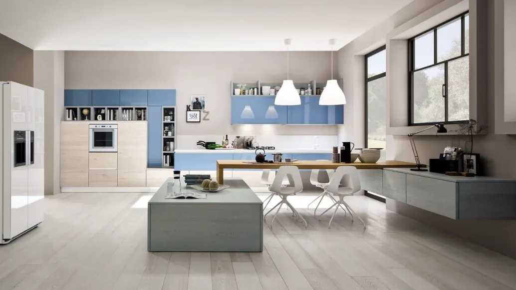 Cucina Moderna lineare Zenzero in Rovere Naturale e laccato lucido Cielo di Arrex