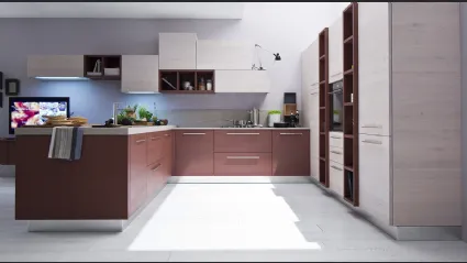 Cucina Moderna angolare Zenzero in Rovere laccato Vinaccia di Arrex