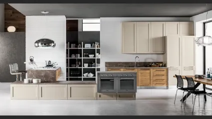 Cucina Moderna con penisola Curry in laccato opaco e legno di Rovere di Arrex