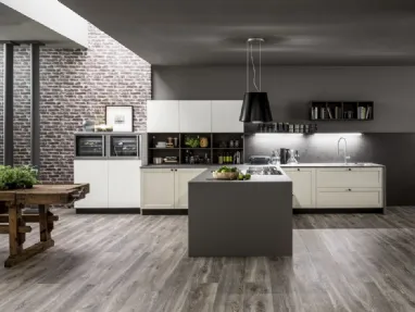Cucina Moderna con penisola Dallas in PET Cappuccino di Arrex