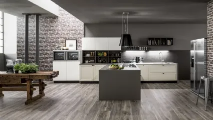 Cucina Moderna con penisola Dallas in PET Cappuccino di Arrex