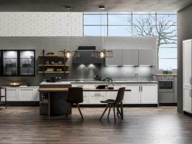Cucina Moderna con penisola Dallas in PET Zucchero di Arrex