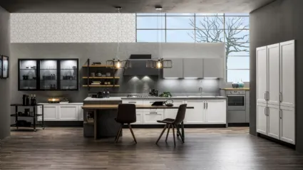 Cucina Moderna con penisola Dallas in PET Zucchero di Arrex