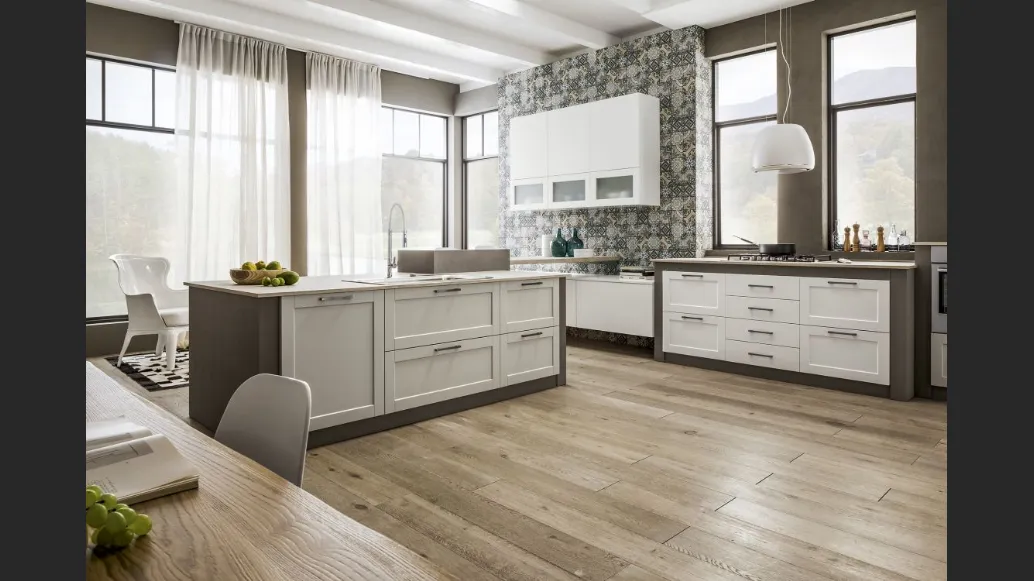 Cucina Moderna con isola Dallas in PET Zucchero di Arrex