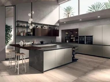 Cucina Moderna Area 22 Job con penisola in laccato metallizzato di Dibiesse