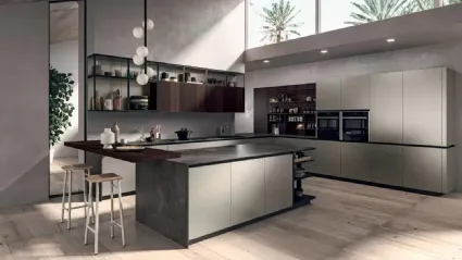 Cucina Moderna Area 22 Job con penisola in laccato metallizzato di Dibiesse
