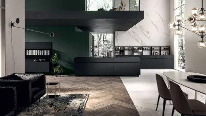 Cucina Moderna GI30 con penisola in laccato Nero opaco di Dibiesse
