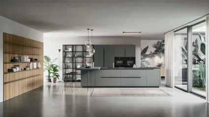 Cucina Moderna con isola Lesmo 01 in laccato opaco Grigio di Dibiesse