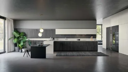 Cucina Moderna con penisola Lesmo 02 in melaminico effetto legno e laccato opaco di Dibiesse