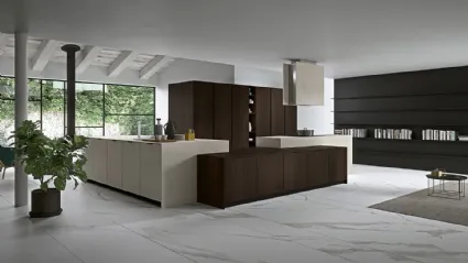 Cucina Moderna con isola Vestimi 04 in rovere termotrattato  e finitura calce di Dibiesse