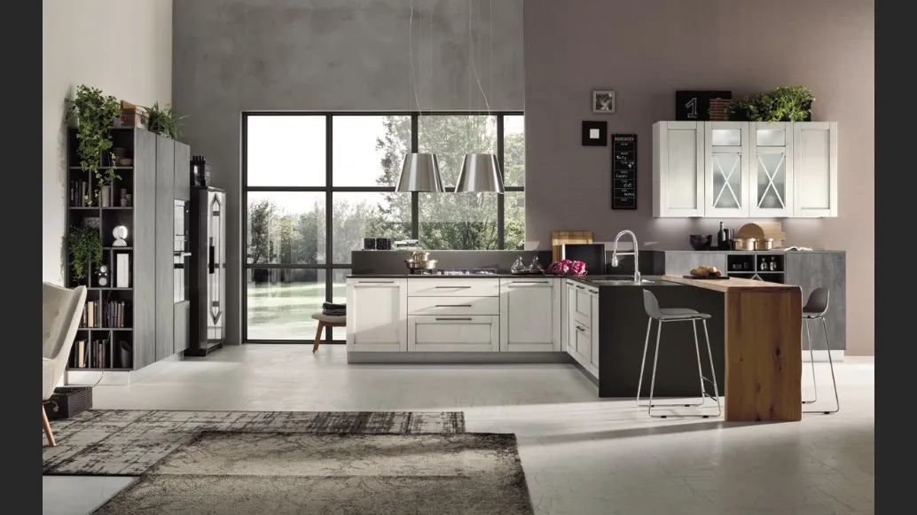 Cucina Moderna con penisola Eva in legno Decapè Ghiaccio di Arrex