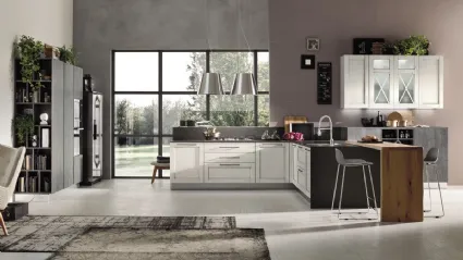 Cucina Moderna con penisola Eva in legno Decapè Ghiaccio di Arrex