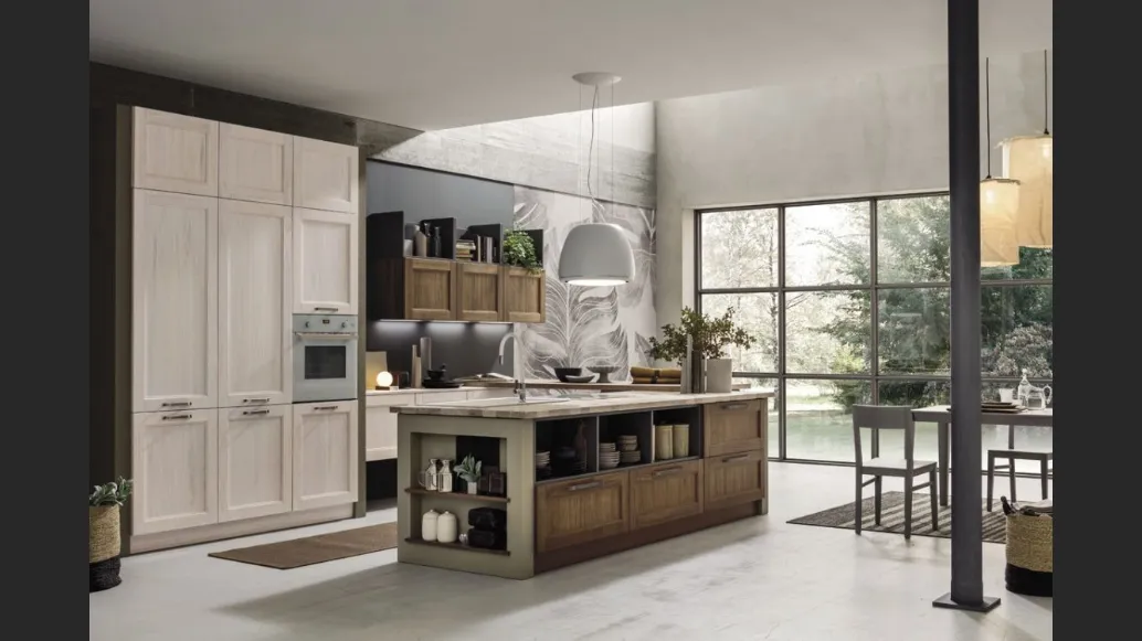 Cucina Moderna con isola Eva in legno Tinta Vintage di Arrex