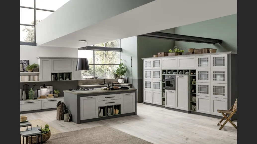 Cucina Moderna con isola Kali in Frassino Decapè Perla con Isola di Arrex