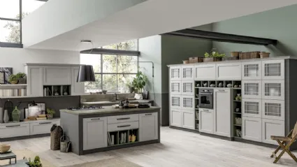 Cucina Moderna con isola Kali in Frassino Decapè Perla con Isola di Arrex