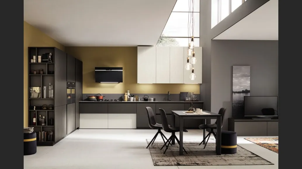Cucina Moderna angolare Lab con finitura Metal Ice e Piombo di Arrex