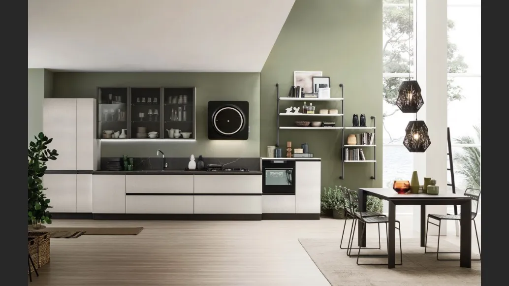 Cucina Moderna lineare Lab con finitura effetto Metal Ice di Arrex