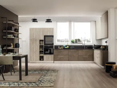 Cucina Moderna angolare finitura Lab Oxide Terra e Old Oak Mandorla di Arrex