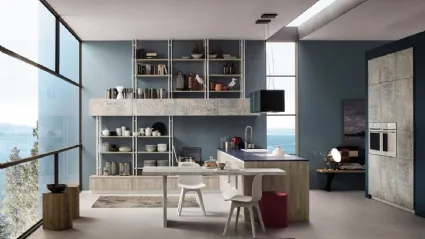 Cucina Moderna lineare Lab in legno Old Oak Mandorla e finitura Damasco Arrex