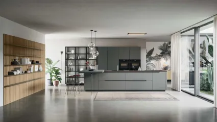 Cucina Moderna lineare Lesmo 01 in laccato grigio opaco di Dibiesse