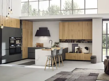Cucina Moderna angolare con penisola Loft Wood Naturale di Arrex