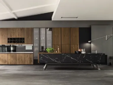 Cucina Moderna lineare Loft Wood Pepe e laminato effetto Marmo di Arrex