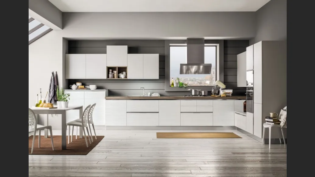 Cucina Moderna angolare Mango in Frassinato Artico e Platino di Arrex