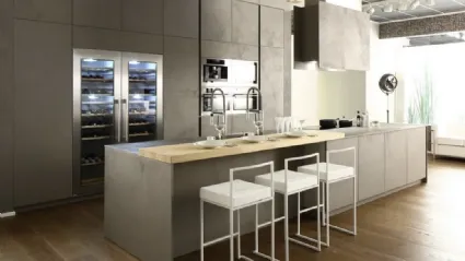Cucina Moderna lineare con penisola Opale composizione 03 in ecocemento di Arrex