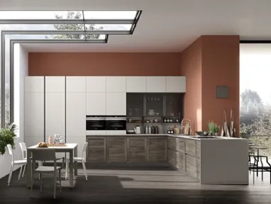 Cucina Moderna angolare Twin Okobo Dark e laccato Grigio chiaro di Arrex