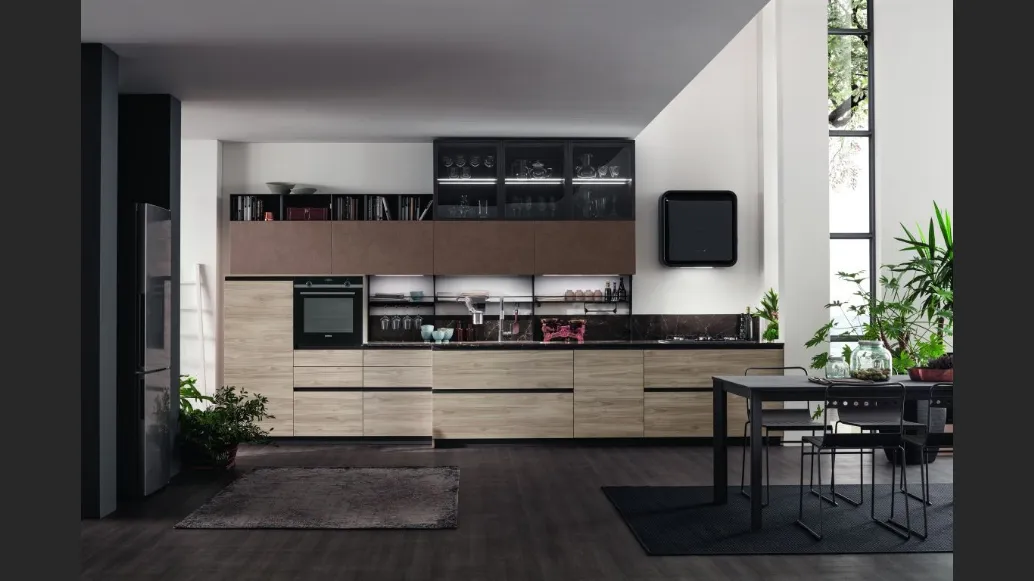 Cucina Moderna lineare Twin Okobo Smoke e Oxide Terra di Arrex