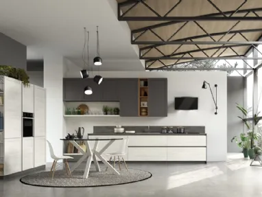 Cucina Moderna lineare Twin Okobo Iceberg e Wall Piombo di Arrex
