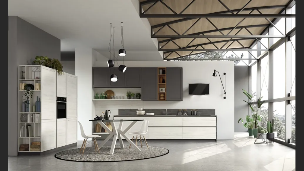Cucina Moderna lineare Twin Okobo Iceberg e Wall Piombo di Arrex