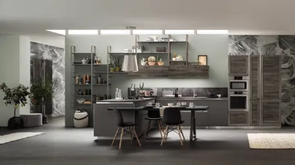 Cucina Moderna angolare con penisola Twin Nichel e Okobo Dark di Arrex