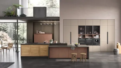 Cucina Moderna lineare Twin Okobo Natural e Lab Oxide Marrone di Arrex