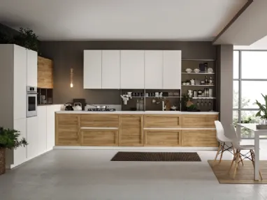 Cucina Moderna angolare Twin Okobo Natural & White di Arrex