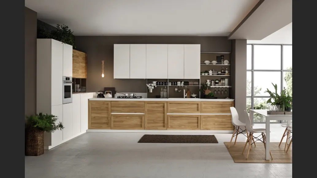 Cucina Moderna angolare Twin 03 Okobo Natural & White di Arrex